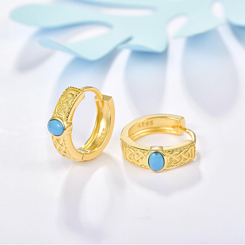 Turquoise Hoop Earrings Sterling Silver Gold Turquoise Celtic Knot Hoop