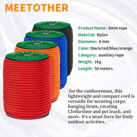 MEETOTHER 6MM Tool Rope Outdoor Rope for Camping Tent Waterproof Cloth Binding Courtyard Fence 50M Long Belt(Orange, 50)