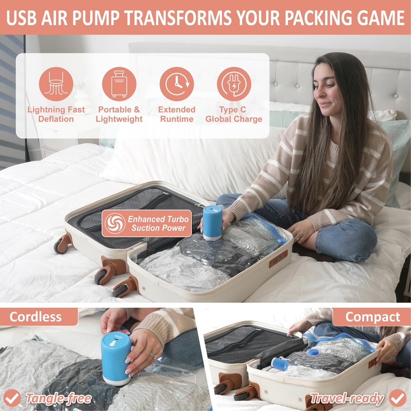 16 Pack Travel Vacuum Storage Bags with Rechargeable Wireless Electric