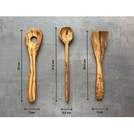 KitchGrill® Olive Wood Cooking Cutlery Set | Cooking Spoon, Spatula and Risotta Spoon | Natural Product, Handmade in Germany