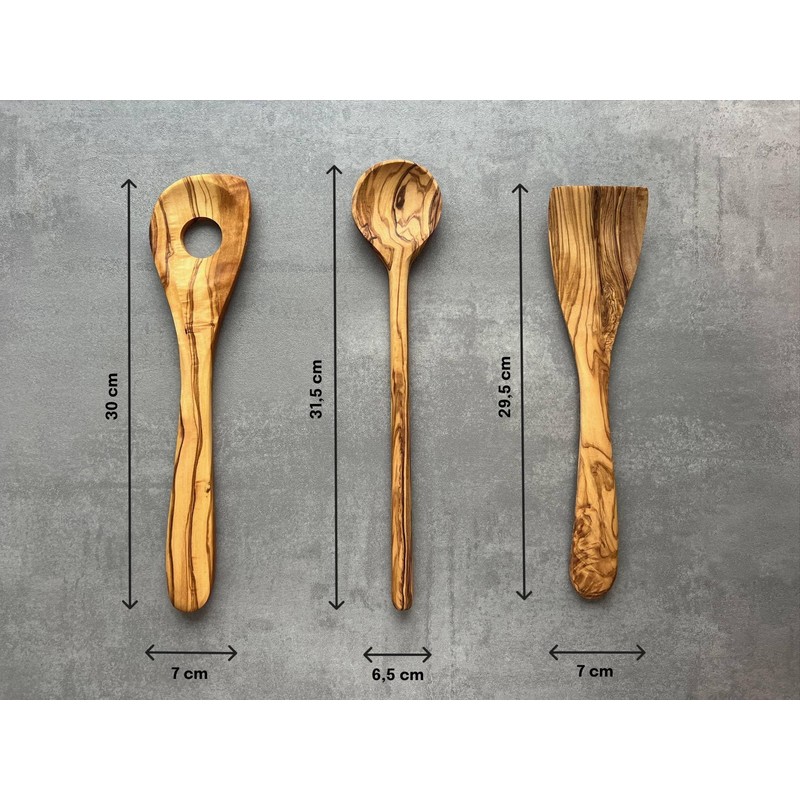 KitchGrill® Olive Wood Cooking Cutlery Set | Cooking Spoon, Spatula