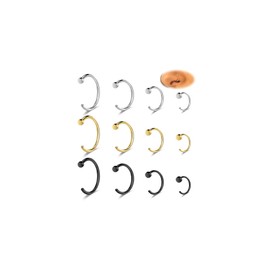 6ixGosh 18G/20G/22G Stainless Steel Hoop Nose Ring Cartilage Earring for Women Men Softened Double Hoop Nose Ring for Single Piercing Bendable Tragus Helix Piercing Lip Septum Ring, Stainless Steel,