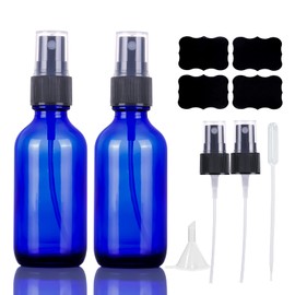 LUFEVRM 2oz Blue Glass Spray Bottles,Empty Small Perfume Travel Refillable Reusable Fine Mister Spray Bottle for Hair,Cleaning Solutions,Aromatherapy and Essential Oil with Extra Nozzle(2 Pack)