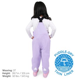 JAN & JUL Waterproof Bib Rain Pants, Windproof Overalls for Toddler Girls (Lavender, Size 3T)