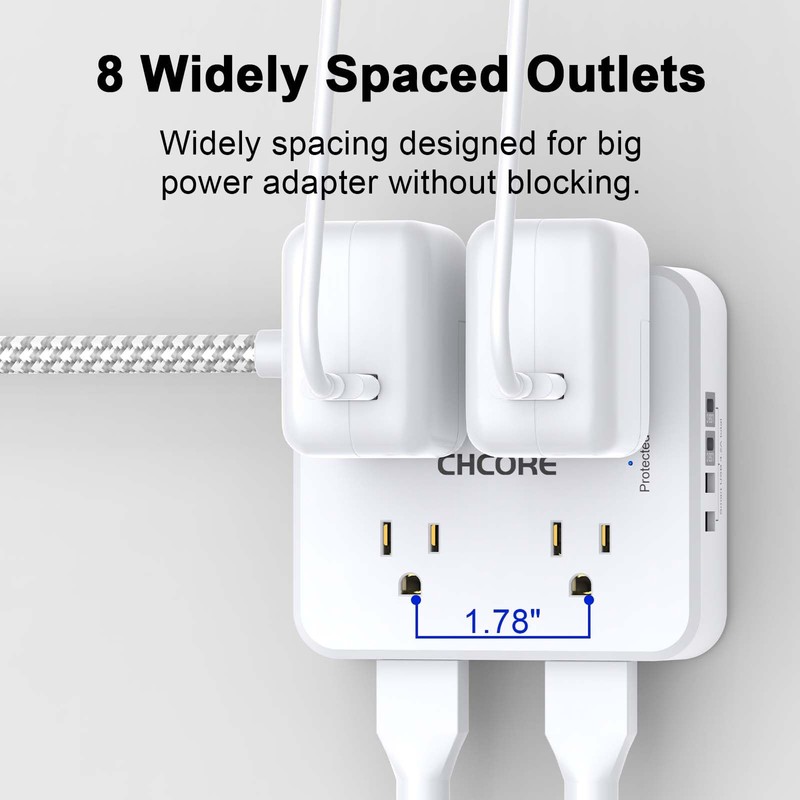 Surge Protector Power Strip - CHCORE 15Ft Braided Extension Cord
