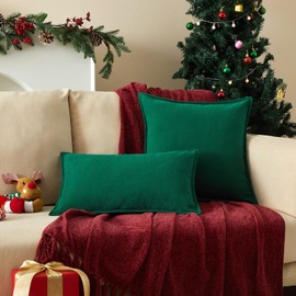JUSPURBET Christmas Dark Green Herringbone Textured Throw Pillow Covers 20x20 inch Set of 2 for Home Decor Living Room Couch Bed Decorative Soft Chenille Cushion Case with Invisible Zipper