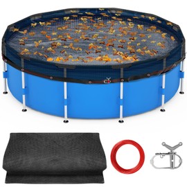 24 FT Pool Leaf Net Cover for Above Ground Pools, Ultra-Fine 0.15’’ Mesh Pool Cover with Winch & Cable, Pool Leaf Cover Prevents Leaves and Debris from Entering Pool