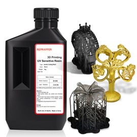 RepRapper Casting 3D Printer Resin, Castable LCD UV-Curing 1kg 3D Printing Resin, Easy to Print and Use, High Resolution 405nm Photopolymer 3D Resin for Jewelries, Bracelet and Metal Parts, Black