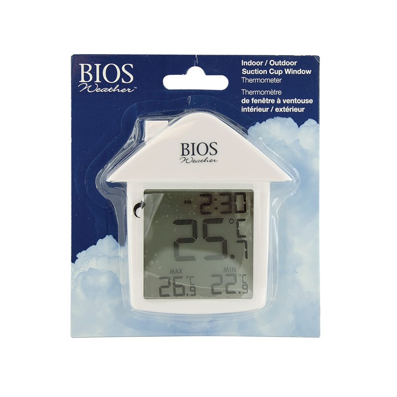 BIOS Weather Indoor/Outdoor Digital Suction Cup Thermometer White 4.25-Inch x