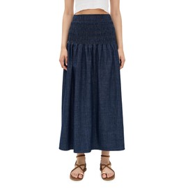 Madewell Women's Smocked Indigo Midi Skirt, Rinse Wash, Blue, M