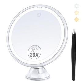 B Beauty Planet B Beauty Planet 2025 Upgraded Magnifying Mirror with Light, 20X Lighted Magnifying Mirror with Suction Cup and Tweezers, 3 Colors Vanity Mirror, 360 Rotation, Makeup Mirror with Lights 8 Inches