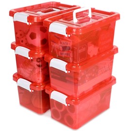 6 Pack 7 Quart Colorful Plastic Storage Bins with Lids Storage Latch Box Stackable and Nestable Clear Toy Storage Organizer Bins with Latching Handle and Buckle for School Kid Room Home(Red)