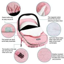 Yoofoss Baby Car Seat Cover Winter Carseat Canopies Cover to Protect Baby from Cold Wind, Super Warm Plush Fleece Baby Carrier Cover for Infant Boys Girls (Pink)