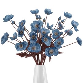 IPOPU Dsuty Blue Flowers Artificial Poppies 8pcs Fake Poppy Flowers with Stems Silk Flower Arrangements for Wedding Table Centerpieces for Home Bridal Shower Party Decor (Blue)