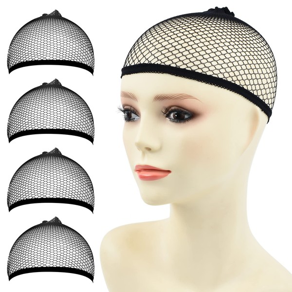 PARXITN Pack of 4 Mesh Wig Cap Net, Hair Mesh Net Wig Caps, Liner Weaving Caps for Women, Men, Children, Black