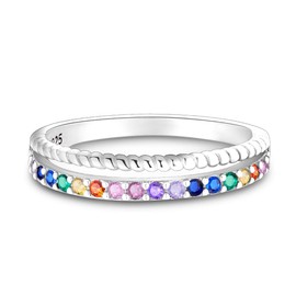 NARMO 925 Sterling Silver Women's Rings, Moon and Star Ring, Evil Eye Ring, Colourful Cubic Zirconia Ring, Stackable Vintage Rings, Statement Rings for Women, Size 52–60 mm, Sterling Silver