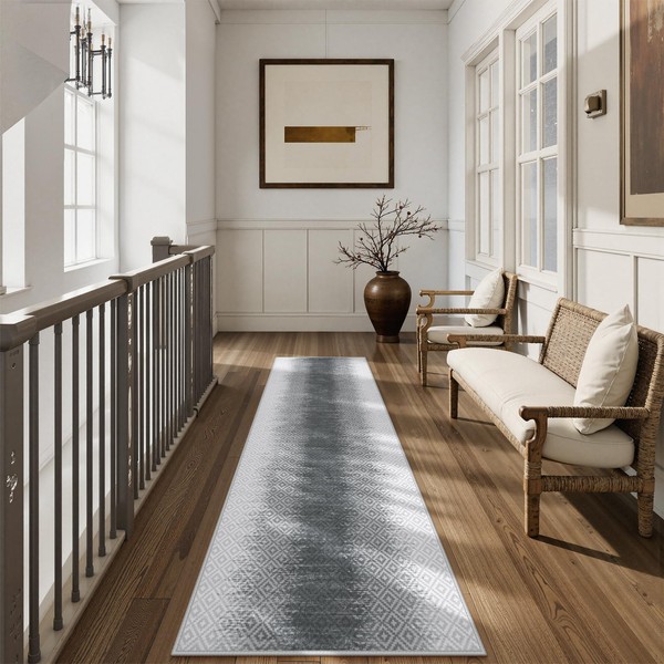 Lahome Moroccan Runner Rugs for Hallway 2.5x8,Grey Long Kitchen Runner