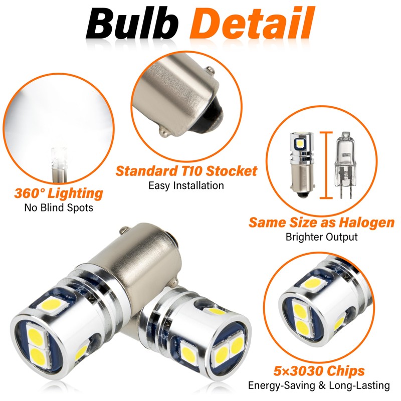 2PCS BA9 BA9S LED Bulbs, 5 SMD 3030 T10 1889