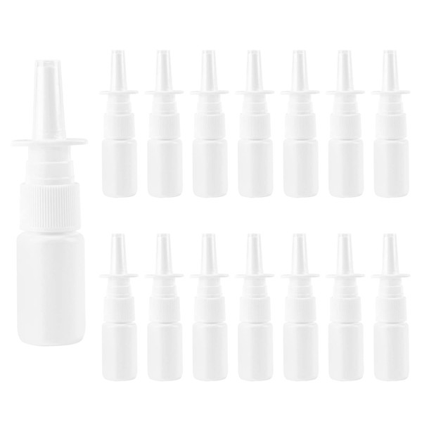 AUEAR, Paquete de 15 botellas vacías de plástico blanco rellenables de 20 ml, atomizadores nasales para la nariz, contenedor de agua para viajes al aire última intervensión