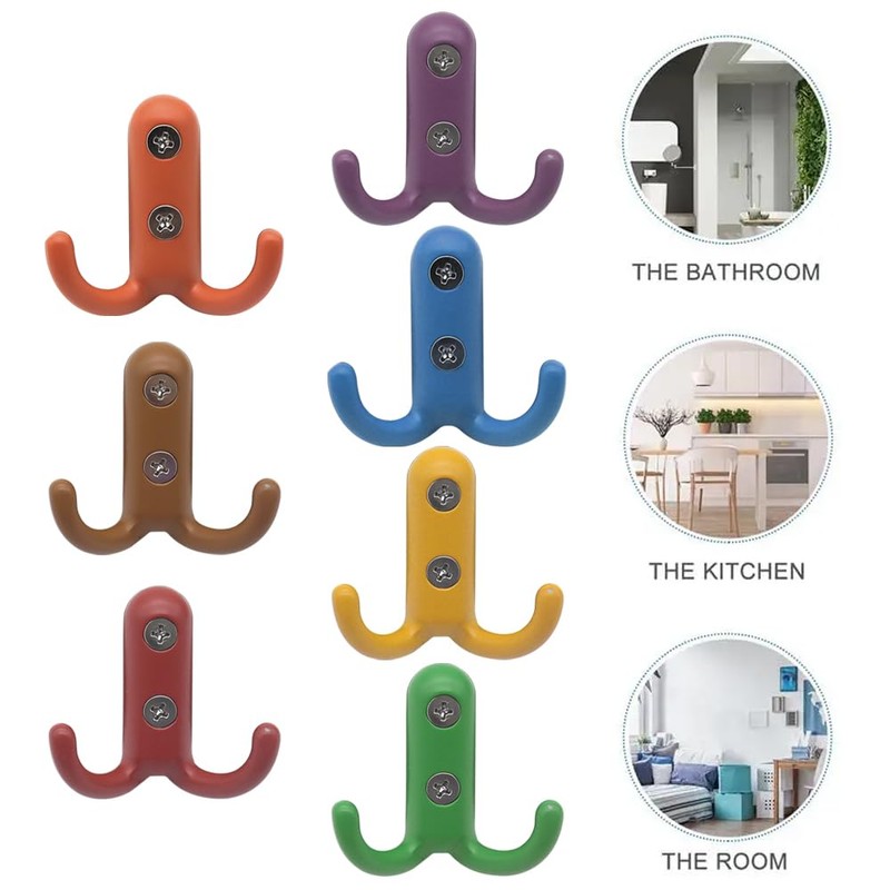 YDHfdc Pack of 7 Coat Hooks, Double Hooks, Wall Coat