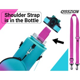 QISSZION Botella de agua de 32 onzas con popote y manga, soporte aislado, reutilizable, a prueba de fugas, sin BPA, correa de hombro ajustable, color rosa para niñas y mujeres, senderismo, viajes, camping, caminar, escuela, gimnasio S14