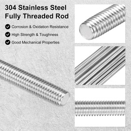 M METERXITY 5-Pack Fully Threaded Rod, M6x90mm 304 Stainless Steel Right Hand Thread Bar Studs for Furniture Anchor Bolts/Clamps/U-Bolts, Metric Threaded Screw