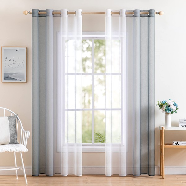 MIULEE Voile Curtains in Polyester Transparent Gradient Eyelets for Living Room, Bedroom, Bathroom, Kitchen, Children's Room, Window Curtain, Balcony House with 2 Panels, 140 x 280 cm, Grey
