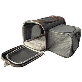 Mr. Peanut's Expandable Airline Approved Soft Sided Pet Carrier, Luxury Travel Tote with Premium Auto Self Locking Zippers, Plush Faux Fleece Bedding with Sturdy Plywood Base, 18LX10.5 (Twilight Gray)