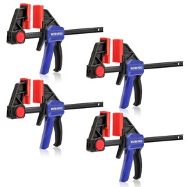 WORKPRO 6" Bar Clamps for Woodworking, One-Handed Clamp/Spreader, Light Duty Wood Clamps Set, Quick-Change F Clamps with 150LBS Load Limit, 4 Pack