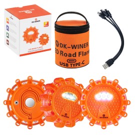 DK-WINER LED Road Flares Roadside Emergency car kit Emergency Road Flares Kit with Magnetic Base for Vehicles & Boat | 9 Flash Modes(with Batteries) (3pack rechargeable)