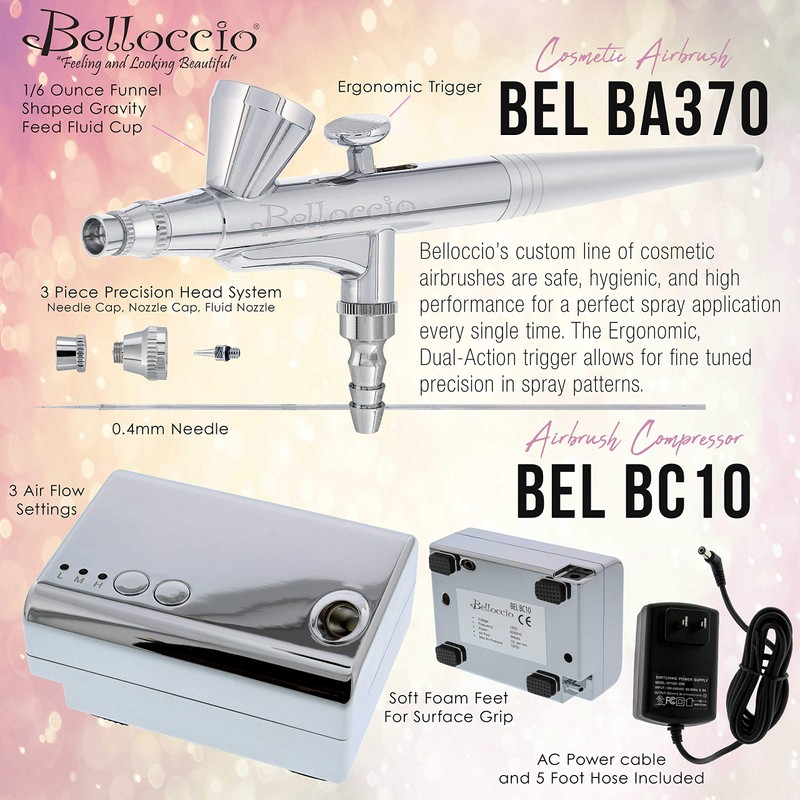 Belloccio Professional Beauty Airbrush Cosmetic Makeup System with 4 Medium