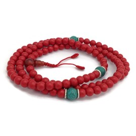 Tibetan Red Coral 108 Beads Full Mala Necklace for Meditation and Yoga