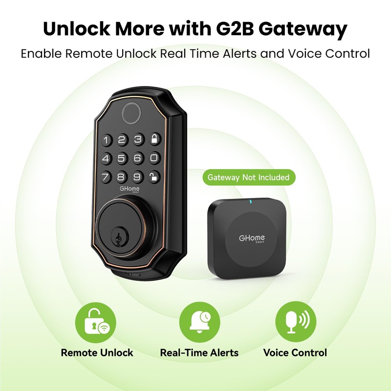 GHome Smart Fingerprint Door Lock for Front Door, Keyless Entry