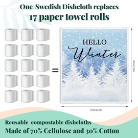 LARTSFRO Christmas Tree Winter Swedish Dishcloths for Kitchen, Papaya Reusable Paper Towels, Swedish Dish Cloths for Christmas, 4 Pack Dish Towels for Kitchen, Reusable Paper Towels Washable