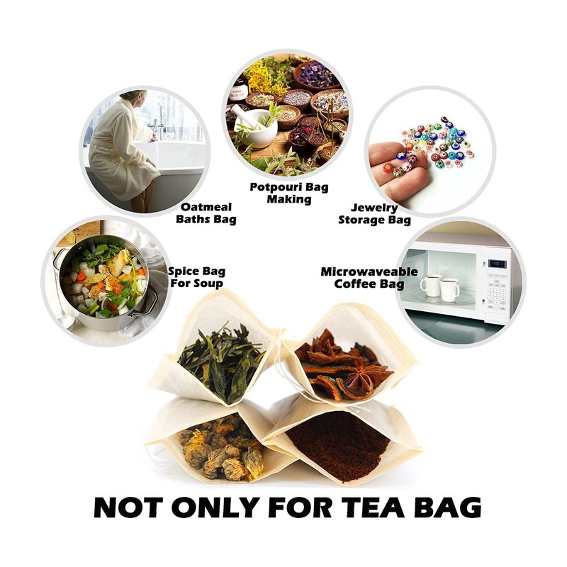Pack of 100 disposable tea bags for loose tea, biodegradable