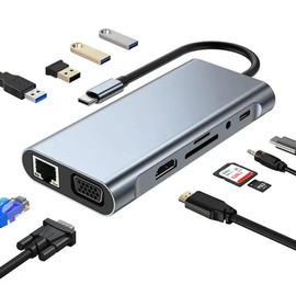 USB C HUB, 11-in-1 USB Hub of PC USB 3.0 Extender Multiport Adapter with 4K HDMI USB C Adapter VGA Type-C PD Ethernet SD/TF Card Reader, 3.5mm AUX, Compatible MacBook Pro/Air Laptops,Aluminum