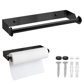28CM Kitchen Roll Holder, Kitchen Towel Holder with Srews, Kitchen Roll Holder Wall Mounted, Paper Towel Holder for Kitchen Bathroom Living Room - Black