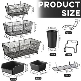 Sieral 30 Pcs Pegboard Organizer Accessories Kit Includes Peg Board Shelving Storage Basket Organizer Bins Hooks Loops Cup with Cup Holder for Garage Room Wall Attachments Tools(Black)