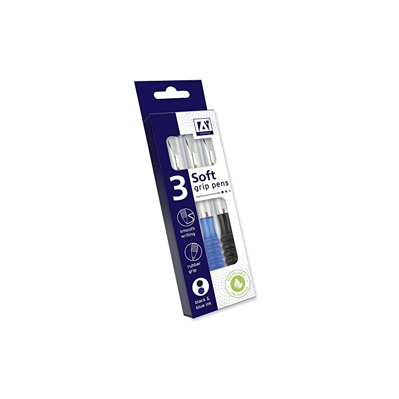 BG Soft Rubber Grip Smooth Writing Pens, Blue & Black