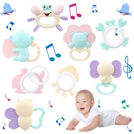 8er-Pack Beißring Baby,Zahnungshilfe mit Glöckchen Baby Spielzeug 0 monate Silikon Zubehör Für Jungen Und Mädchen