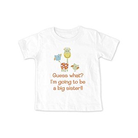 Guess What? I'm Going to be a Big Sister!! Giraffe and Owls - Baby Birth Pregnancy Announcement T-Shirt (18 Months Infant Shirt, White)