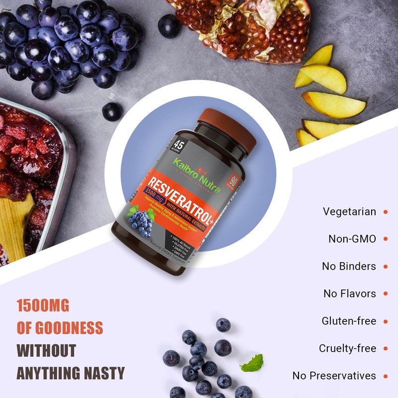 Kaibro Nutra Resveratrol 1500mg per Serving of Organic Trans-Resveratrol &