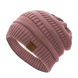 Durio Womens Knit Beanie Winter Thick Solid Fleece Lined Beanie Hats for Women Warm Slouchy Beanies Skiing Snowboarding Pink One Size