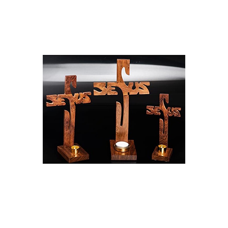 NKlaus Standing Cross Jesus Height 29 cm Wooden Lacquered for