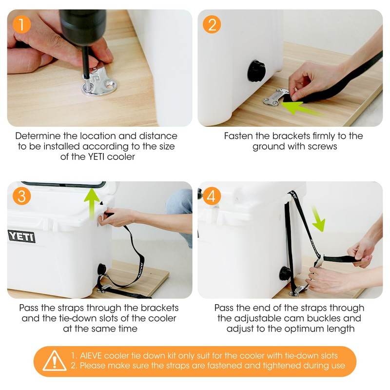 Aieve Cooler Tie Down Straps Kit - Ice Chest Lock