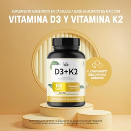 LIFE 360+ Vitamina K2 y D3 400 UI | 180 Cápsulas | Sin Azúcar Añadida ni Colorantes | Cápsulas de Gelatina a Base de Almidón de Maíz con Vitamina K2 y Vitamina D3 | Suplementos Alimenticios