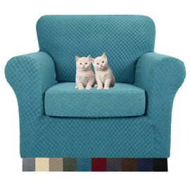 MAXIJIN 2 Piece Jacquard Chair Covers with Arms Super Stretch Non Slip Chair Slipcover for Living Room Dogs Pet Friendly Elastic Sofa Couch Protector Armchair Cover (Chair, Peacock Blue)