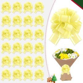24 PCS Yellow Ribbon Bow for Gift Wrapping Pull Bows Organza Bows Ribbon Baskets Wedding Christmas Birthday Party Gift Valentine's Day Flower Gift Boxes Bouquets Festivals Decoration