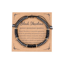 Jovivi Mens Bracelet Gifts for Men Him,Black Obsidian Hematite Healing Crystal Beaded Bracelet Men's Jewellery Fathers Day Birthday Dad Gifts for Daddy Boyfriend Husband Annviersary