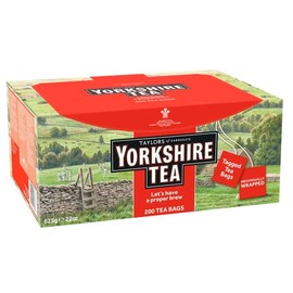 Yorkshire Tea, Red, Black Tea, Individually Wrapped Bags, 200 Count (Pack of 1), Refreshing, Satisfying, and Strong, Classic British Breakfast Blend, Caffeinated, Enjoy Hot or Iced, 200 Teabags